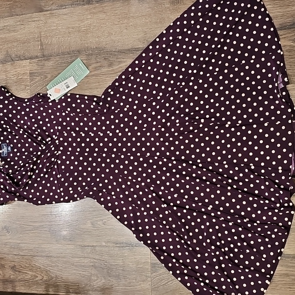 NWT American Living Dress Eggplant Polka Dot Midi Stretch Size 4 Women Pleated